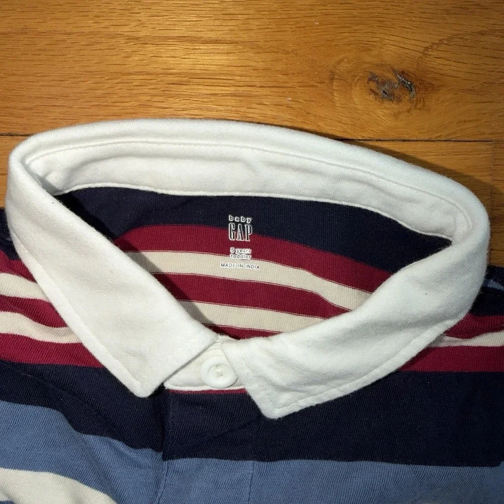 Gap Baby Toddler Boys 5 Striped Rugby Polo Shirt Blue White Maroon Prep Academia
